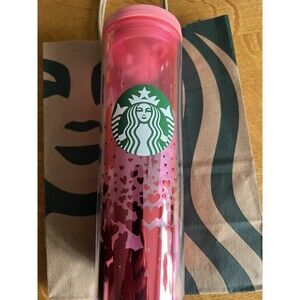 2022 Starbucks VALENTINE'S DAY PINK and RED HEARTS Plastic Tumbler NEW! 16 oz
